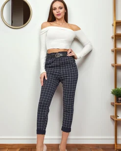 Best Damskie spodnie w kratę Spodnie Materiałowe