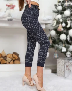 Best Damskie spodnie w kratę Spodnie Materiałowe