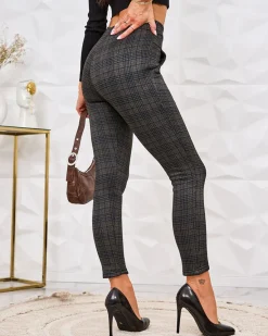 Best Damskie spodnie typu tregginsy z ociepleniem w kratę Legginsy / Tregginsy