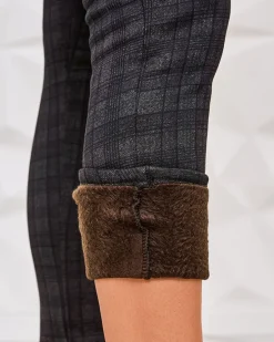 Best Damskie spodnie typu tregginsy z ociepleniem w kratę Legginsy / Tregginsy