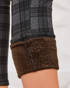 Sale Damskie spodnie typu tregginsy z ociepleniem w kratę Legginsy / Tregginsy
