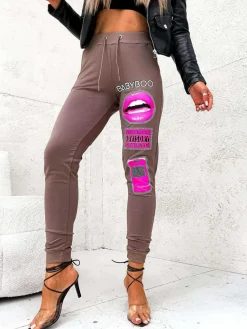 New Damskie spodnie dresowe z ozdobnym printem Spodnie Dresowe