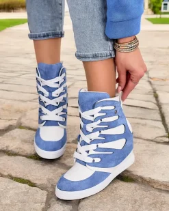 New Damskie sportowe botki na koturnie Pamstinsa Botki Bez Ocieplenia|Botki Na Koturnie