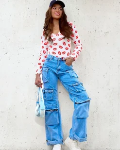 Online Damskie szerokie spodnie typu bojówki Spodnie Cargo|Jeansy