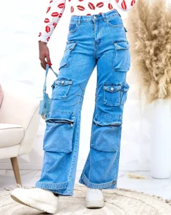 Online Damskie szerokie spodnie typu bojówki Spodnie Cargo|Jeansy