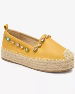 Hot Damskie żółte espadryle z kryształkami Ziennie Półbuty|Espadryle Płaskie