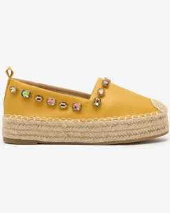 Hot Damskie żółte espadryle z kryształkami Ziennie Półbuty|Espadryle Płaskie