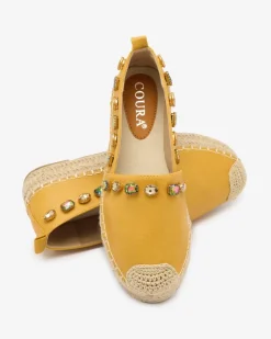 Hot Damskie żółte espadryle z kryształkami Ziennie Półbuty|Espadryle Płaskie