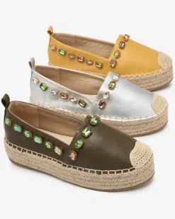 Hot Damskie żółte espadryle z kryształkami Ziennie Półbuty|Espadryle Płaskie