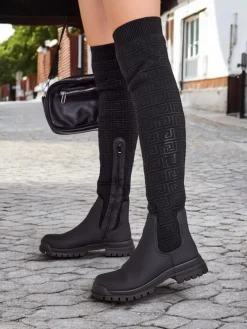 Hot Damskie wsuwane kozaki Bezzonu Kozaki Na Płaskim Obcasie|Kozaki Bez Ocieplenia