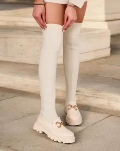 Damskie wsuwane kozaki za kolano Rufies Kozaki Na Płaskim Obcasie|Kozaki Bez Ocieplenia