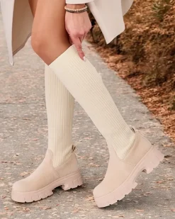 Best Damskie wsuwane kozaki do kolana Umigg Kozaki Na Płaskim Obcasie|Kozaki Bez Ocieplenia