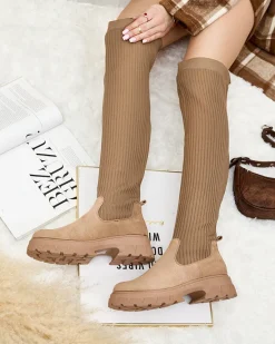 Discount Damskie wsuwane kozaki za kolano Senolel Kozaki Na Płaskim Obcasie|Kozaki Z Ociepleniem