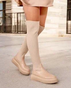 Best Damskie wsuwane kozaki za kolano Hesoppel Kozaki Na Płaskim Obcasie|Kozaki Z Ociepleniem