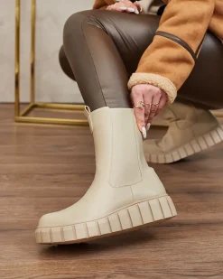 Sale Damskie wysokie botki na płaskim obcasie w kolorze ecru Elicane Botki Bez Ocieplenia|Botki Na Płaskim Obcasie