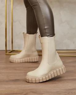 Sale Damskie wysokie botki na płaskim obcasie w kolorze ecru Elicane Botki Bez Ocieplenia|Botki Na Płaskim Obcasie