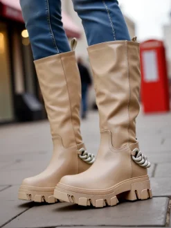 Sale Damskie wysokie kozaki Defesisa Kozaki Na Płaskim Obcasie