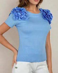 Discount Dopasowana damska prążkowana bluzka Bluzki / Koszule / Koszulki