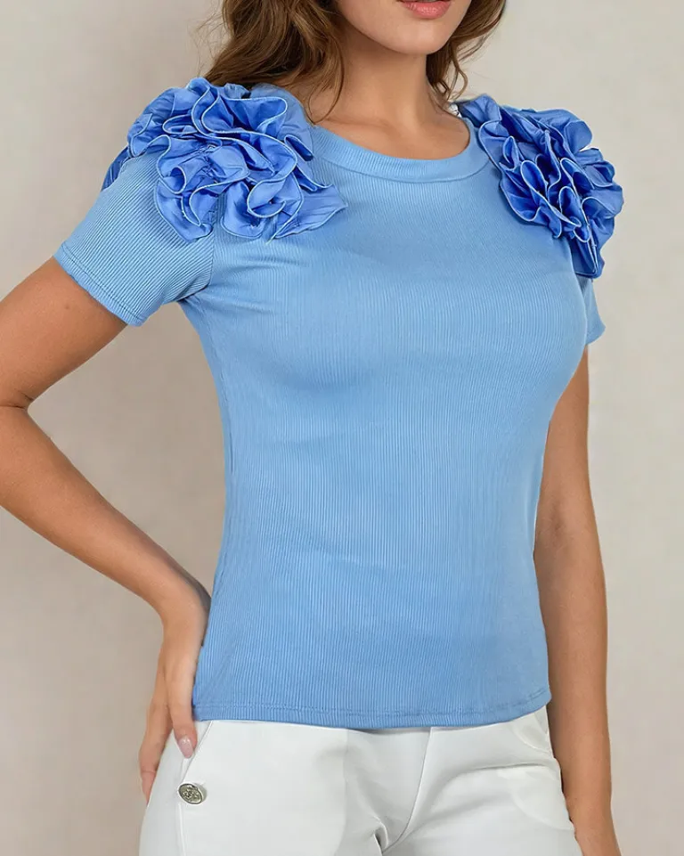 Discount Dopasowana damska prążkowana bluzka Bluzki / Koszule / Koszulki