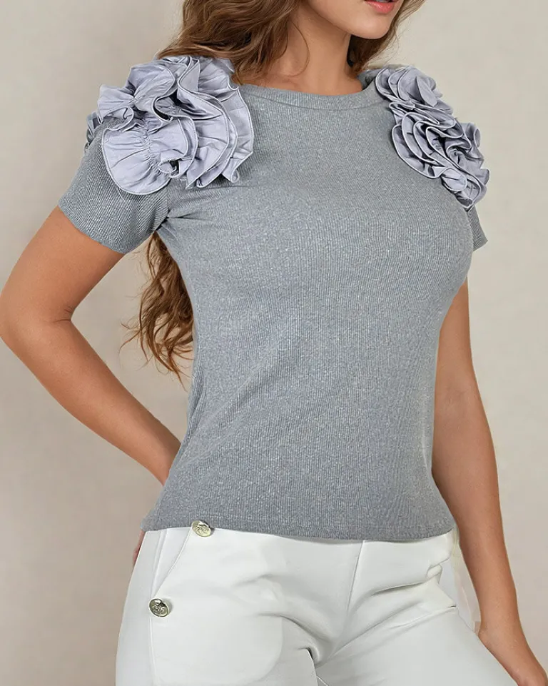 Hot Dopasowana damska prążkowana bluzka Bluzki / Koszule / Koszulki