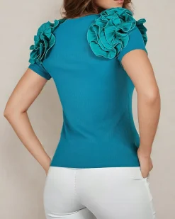 Clearance Dopasowana damska prążkowana bluzka Bluzki / Koszule / Koszulki