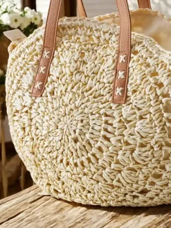 Sale Duża owalna słomiana torebka damska Damskie Wiklinowe I Słomiane
