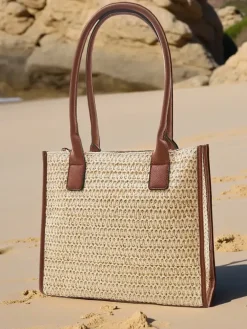 Duża słomiana torebka damska letnia z ozdobnym paskiem Damskie Wiklinowe I Słomiane