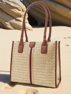Duża słomiana torebka damska letnia z ozdobnym paskiem Damskie Wiklinowe I Słomiane