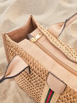 Duża słomiana torebka damska letnia z ozdobnym paskiem Damskie Wiklinowe I Słomiane