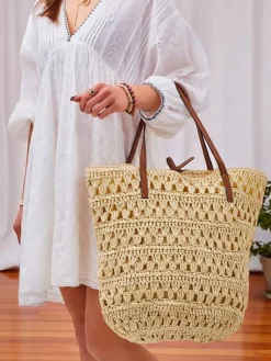 Outlet Duża słomiana torebka damska Natural Classic Damskie Wiklinowe I Słomiane