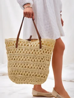 Outlet Duża słomiana torebka damska Natural Classic Damskie Wiklinowe I Słomiane