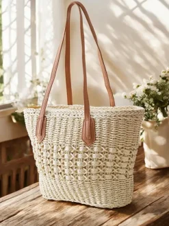 New Duża słomiana torebka damska Damskie Wiklinowe I Słomiane