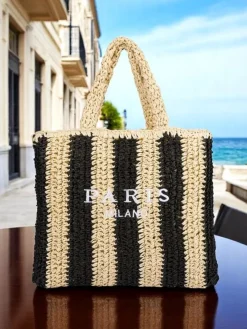 Outlet Duża słomiana torebka damska Straw Stripe Damskie Wiklinowe I Słomiane