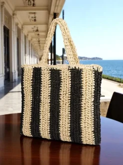 Outlet Duża słomiana torebka damska Straw Stripe Damskie Wiklinowe I Słomiane