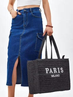 Duża słomiana torebka damska Paris Milano Large Damskie Wiklinowe I Słomiane