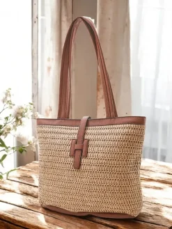 Clearance Duża słomiana torebka damska Damskie Wiklinowe I Słomiane