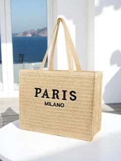 New Duża słomiana torebka damska Paris Milano Large Damskie Wiklinowe I Słomiane