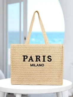 New Duża słomiana torebka damska Paris Milano Large Damskie Wiklinowe I Słomiane