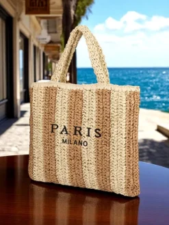 Hot Duża słomiana torebka damska Straw Stripe Damskie Wiklinowe I Słomiane