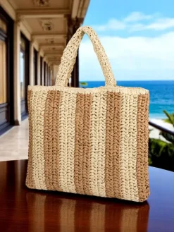 Hot Duża słomiana torebka damska Straw Stripe Damskie Wiklinowe I Słomiane