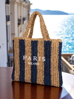 Best Duża słomiana torebka damska Straw Stripe Damskie Wiklinowe I Słomiane