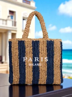 Best Duża słomiana torebka damska Straw Stripe Damskie Wiklinowe I Słomiane