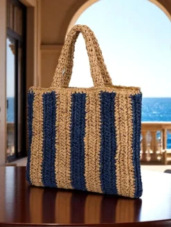 Best Duża słomiana torebka damska Straw Stripe Damskie Wiklinowe I Słomiane