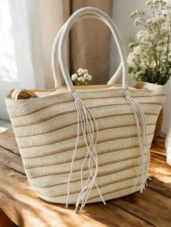 Clearance Duża słomiana torebka damska Damskie Wiklinowe I Słomiane