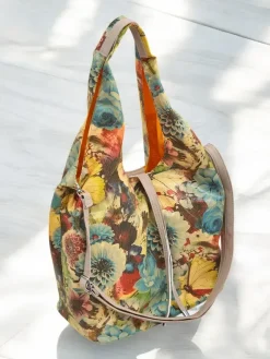 Best Duża torba materiałowa w kwiaty z kosmetyczką i zapięciem na magnes Damskie Materiałowe