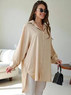 Online Długa damska koszula oversize Bluzki / Koszule / Koszulki