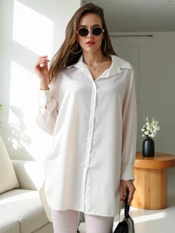 Outlet Długa damska koszula oversize Bluzki / Koszule / Koszulki