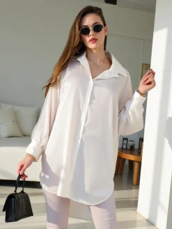 Outlet Długa damska koszula oversize Bluzki / Koszule / Koszulki