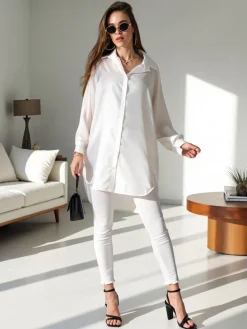 Outlet Długa damska koszula oversize Bluzki / Koszule / Koszulki