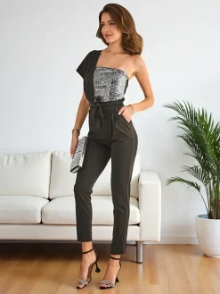 Hot Długi kombinezon damski z cyrkoniami Kombinezony